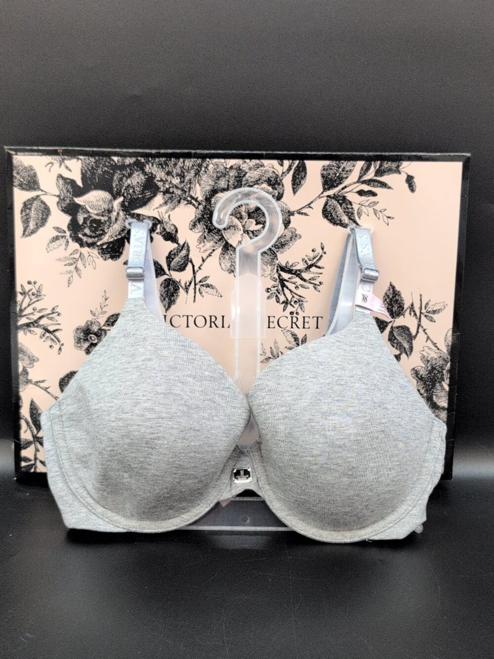 Victoria Secret Cotton Logo Hardware Lightly Lined T Shirt Bra 34D Heather Grey